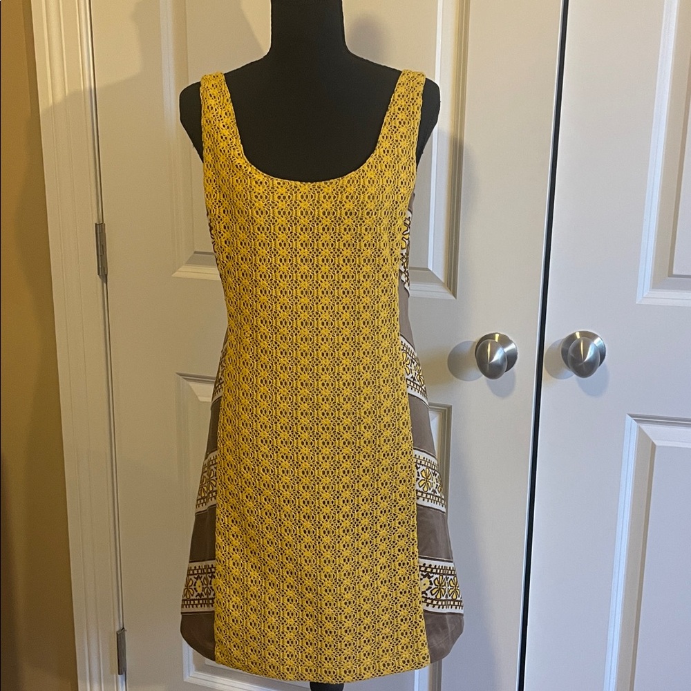 Anthropologie Judith March Yellow and Brown Patterned Mini Dress